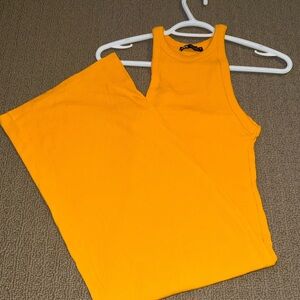 Vibrant Yellow-Orange Sleeveless Long Dress